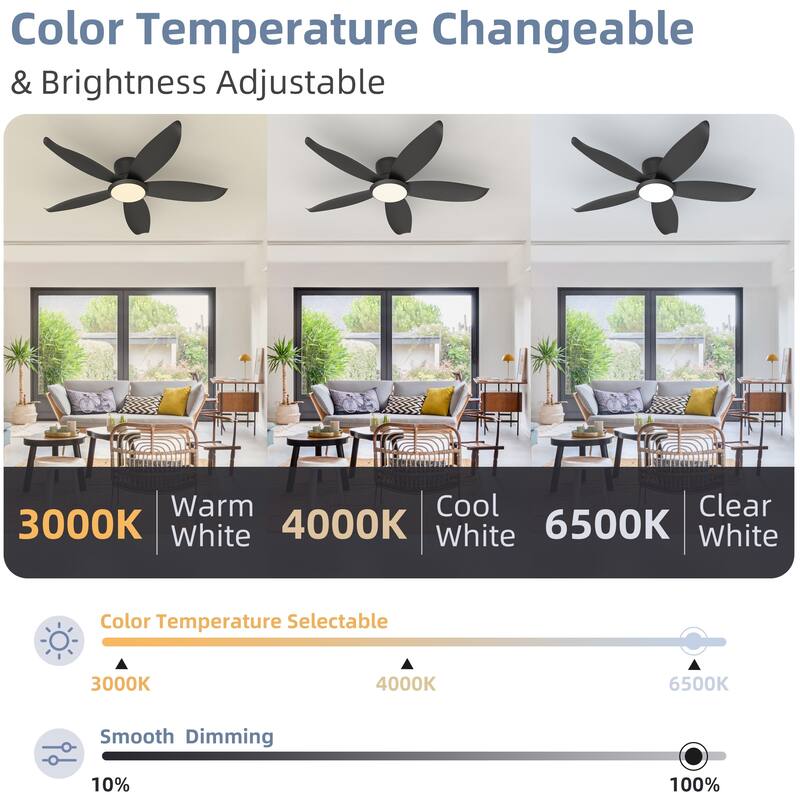 42-inch Wood Grain Finish Blades High Airflow Easy-Install Plug-in ABS Blade Ceiling Fan Light