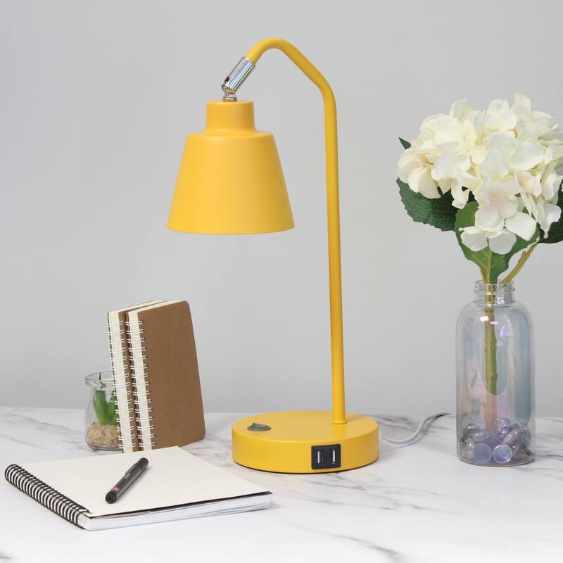 Modern Adjustable Metal Desk Lamp with USB Charging Port in Multiple Colors - 7.8" (L) x 5.6" (W) x 16" (H)
