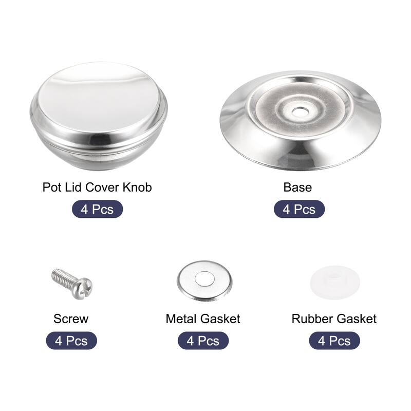 Universal Pot Lid Knob, Stainless Steel Replacement Knob 62x56x28mm, 4pcs - Silver Tone