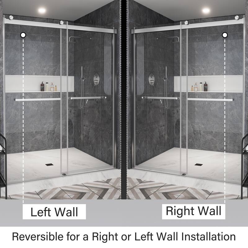 CASAINC 48"/60"W x 76"H Double Sliding Frameless Shower Door with Clear Glass