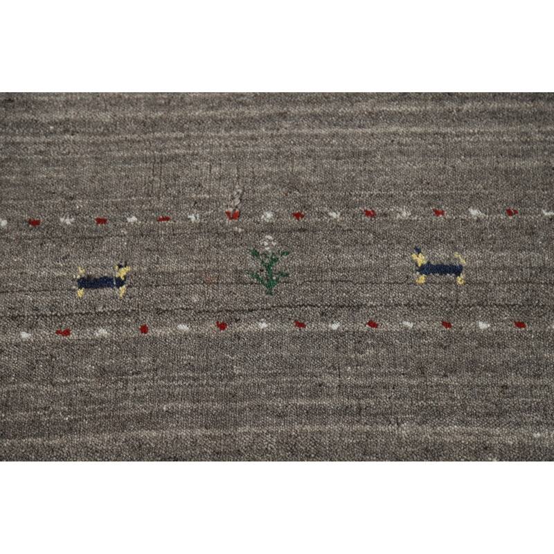 Gray Tribal Gabbeh Indian Runner Rug Handmade Wool Carpet - 2'6" x 9'6"