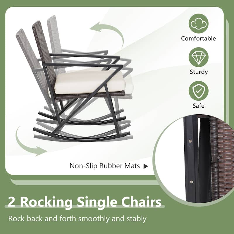 Costway 4PCS Patio Rattan Wicker Rocking Chairs Loveseat Table Rocker - See Details