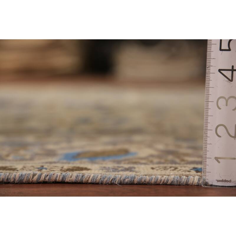Floral Tabriz Persian Area Rug Beige Hand-Knotted Wool Carpet - 6'8"x 9'6"