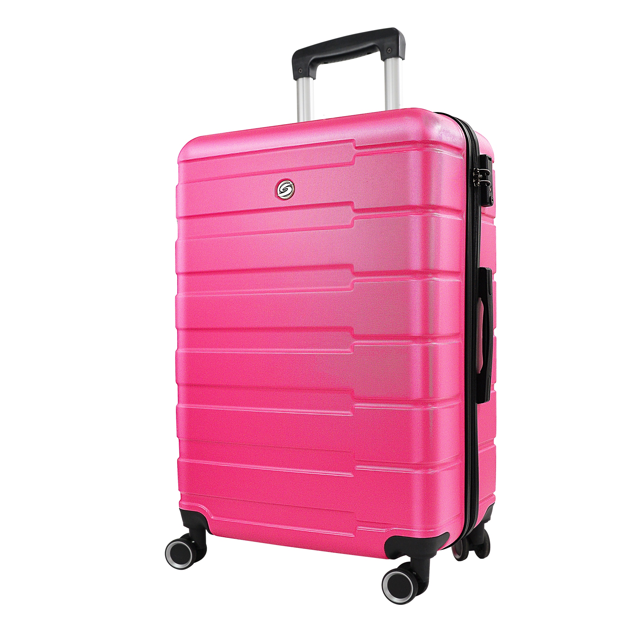 Hard shell suitcase with lock outlet