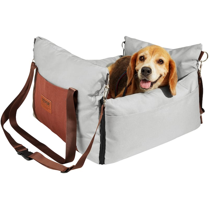 Dog Car Seat, Dog Booster Seat for Car with Side Handles and A Storage Pocket - 25lbs capacity, Grey