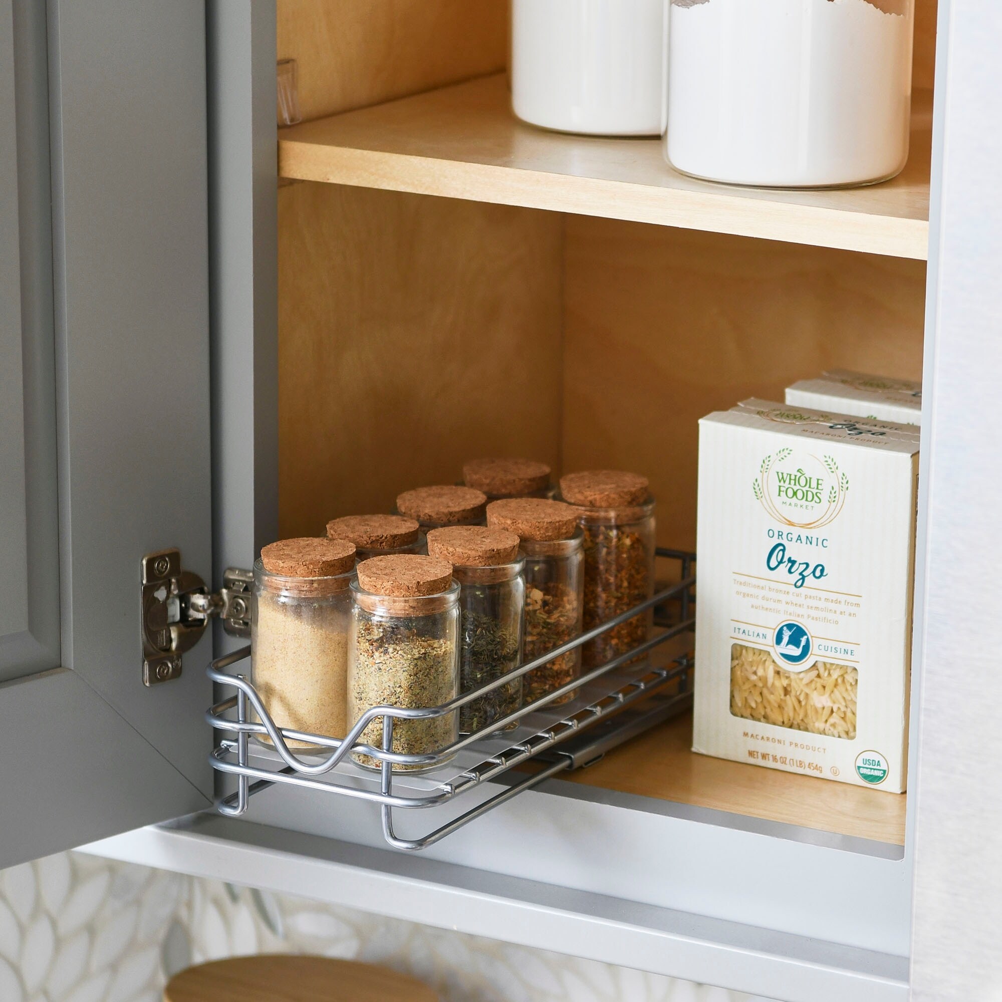 Brushed Nickel Spice Rack Organizer Durable Metal Sliding Pantry