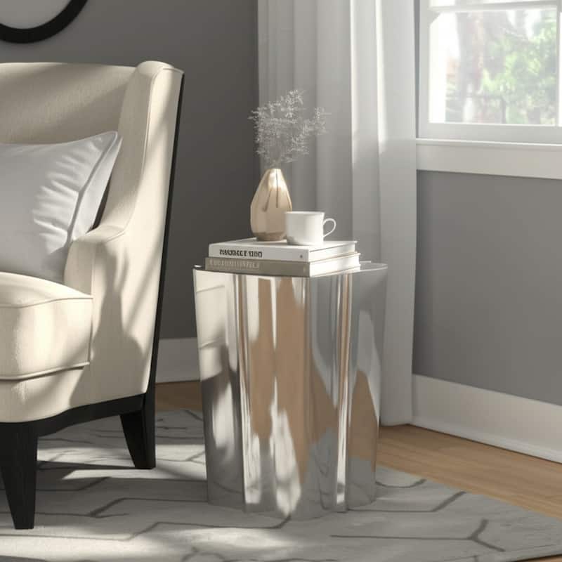 Aluminum Side Table Sculpted Base Modern Narrow Spaces Home Decor - 13" x 13" x 19"
