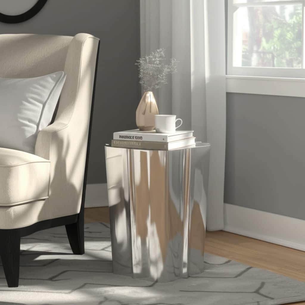 Aluminum Side Table Sculpted Base Modern Narrow Spaces Home Decor