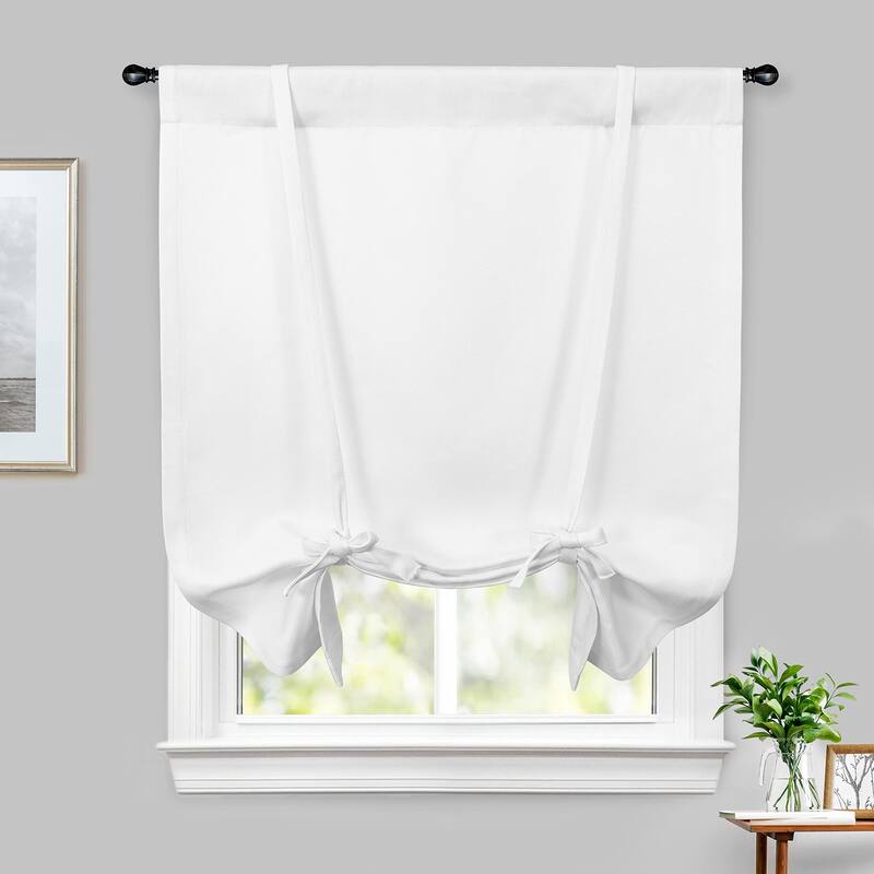 DriftAway Faux Linen Textured Solid Color Blackout Tie Up Curtain for Kitchen Adjustable Balloon Rod Pocket Window Curtains
