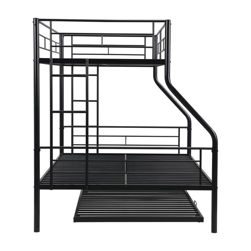 Twin Over Full with trundle Metal Bunk Bed , No Box Spring Needed, Easy Assemble