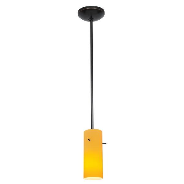 slide 1 of 1, Access Lighting Cylinder - E26 LED Rod Pendant - Oil Rubbed Bronze Finish - Amber Glass Shade Amber