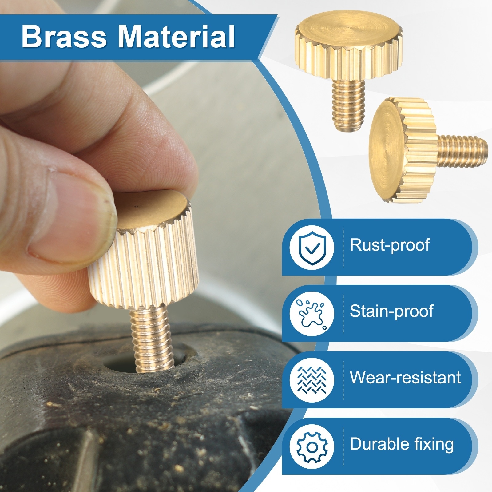 Knurled Thumb Screws, Solid Brass Flat Head Fully Threaded Knobs Bolts Fasteners W Grip for Electronic/Equipment