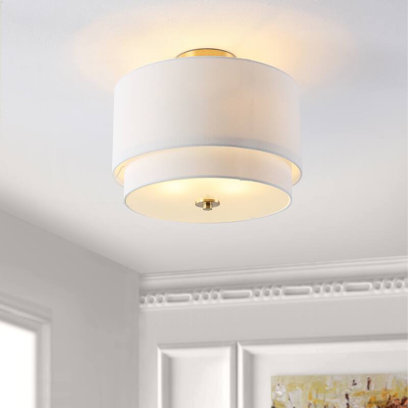 SAFAVIEH Lighting Stacia Flush Mount - 16" W x 10" D x 16" H - Gold Base/White - 16Wx10Dx16H