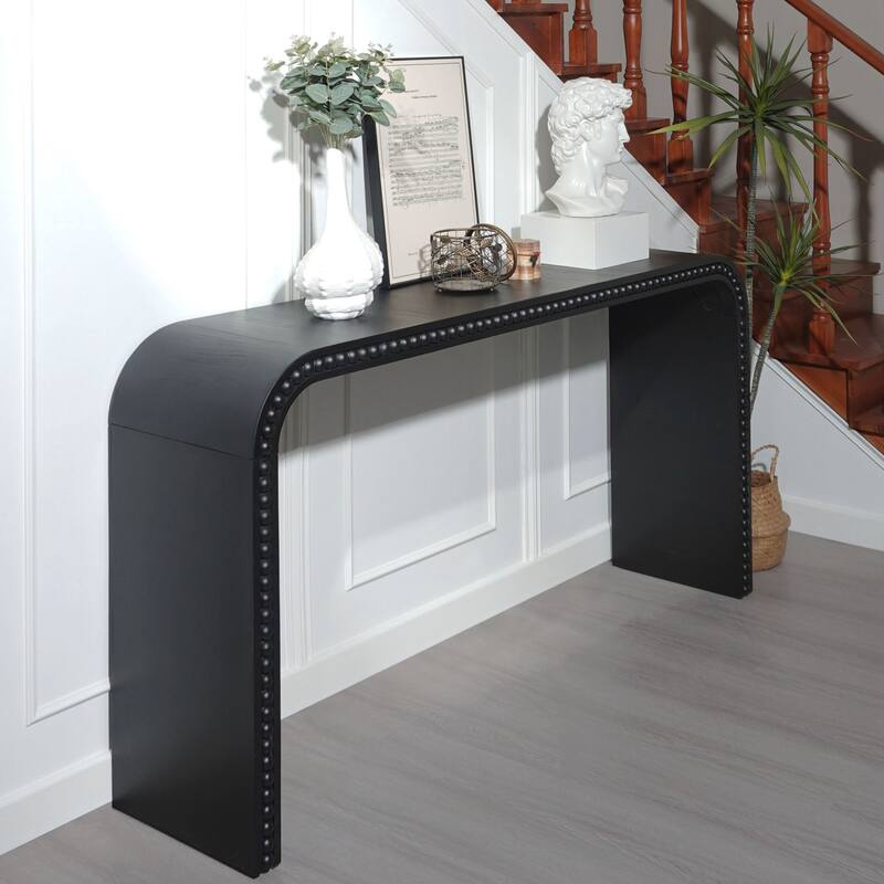Entryway Table, Curved Waterfall-style Table,Console table with wood beads,Entrance Table for Entryway, Hallway, Living Room