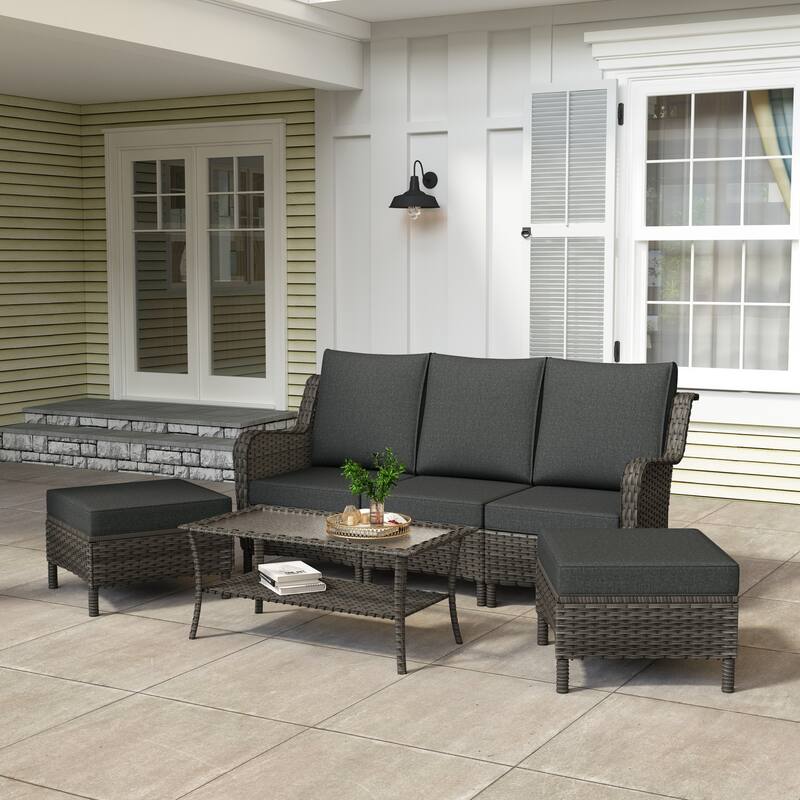 Patio Furniture Outdoor Conversation Set 6 Pieces - Grey