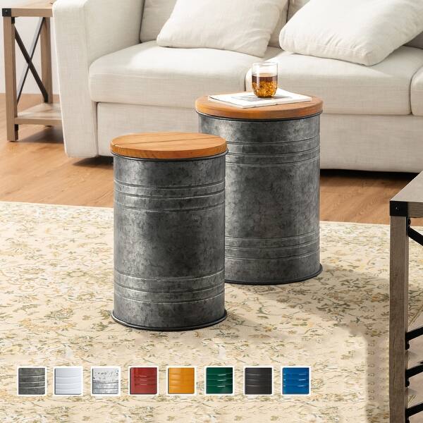 slide 2 of 73, Glitzhome Industrial Farmhouse Round Storage Side Tables (Set of 2)