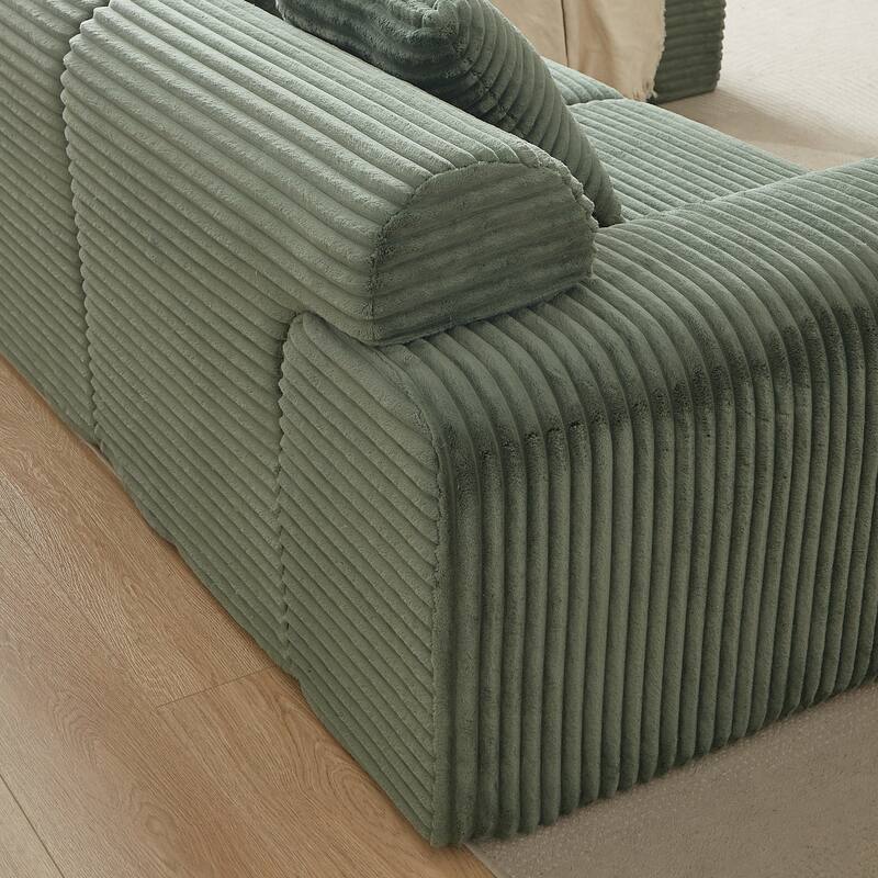 L-Shaped Modular Sectional Sofa with Ottoman, Corduroy Upholstered Boneless Couch, Deep Seat Sofa with Throw Pillows