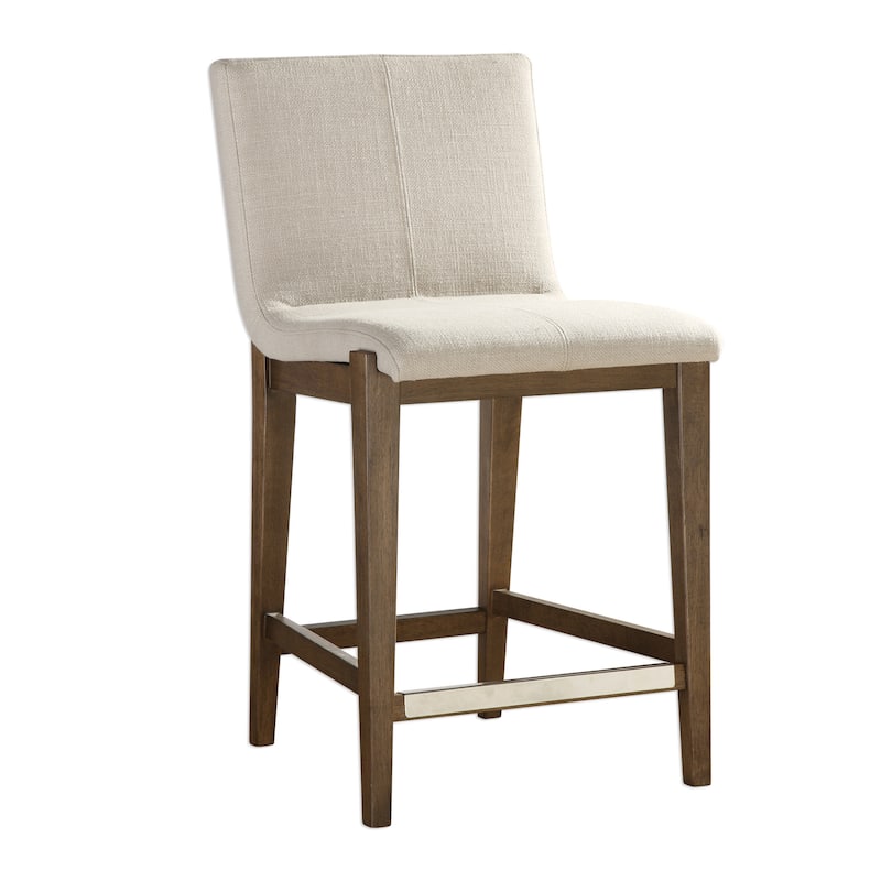 Uttermost Klemens 20 Inch Wide Wood Frame Kitchen Stool with Fabric - Neutral Linen / Walnut