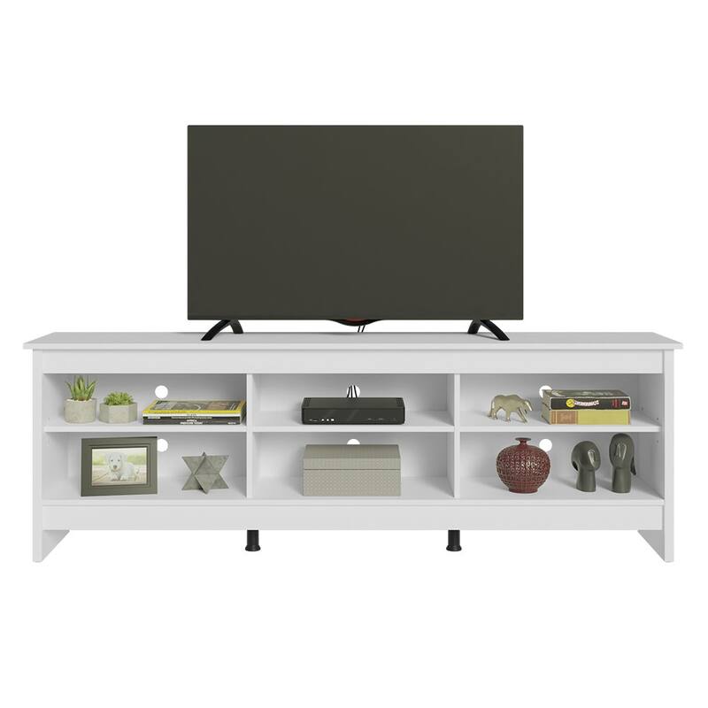 Madesa 6 shelves TV Stand up to 75" + Ladder Shelf Standing Bookcase - White