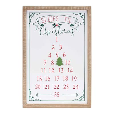 22" Red & White "Sleeps 'til Christmas" Christmas Countdown Wall Sign - Brown