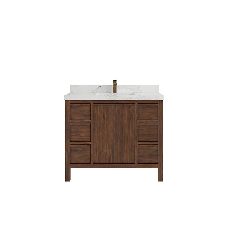 Willow Collections 42 in. W x 22 in. D Elizabeth Solid Teak Single Sink Bathroom Vanity with Countertop - 2" Calacatta Nuvo - Dark Walnut