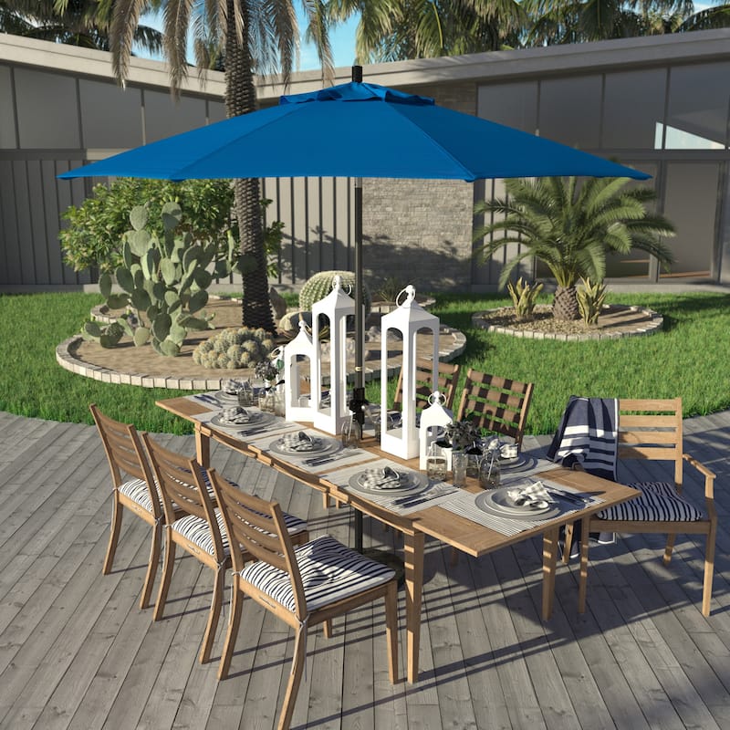 California Umbrella 9' Rd. Aluminum Patio Umbrella, Deluxe Crank Lift with Collar Tilt, Black Frame Finish, Pacifica Fabric - Pacific Blue