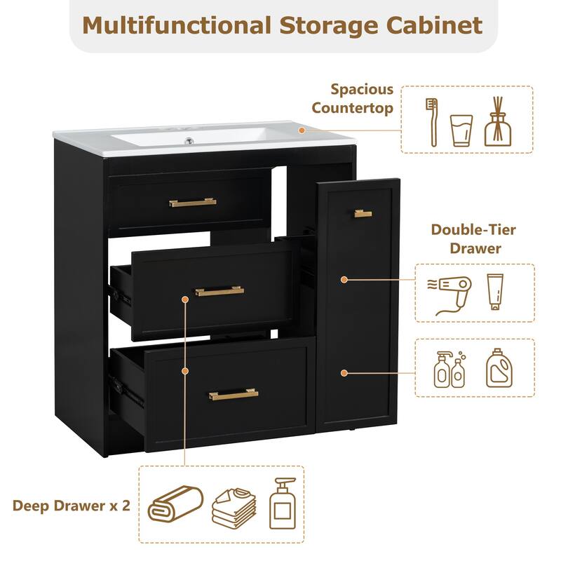 30" Bathroom Vanity Set with Three Drawers