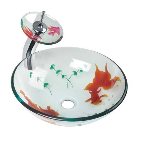 Clear Tempered Glass Round Countertop Bathroom Vessel Sink Vessel Sink with Chrome Sink Drain Renovators Supply
