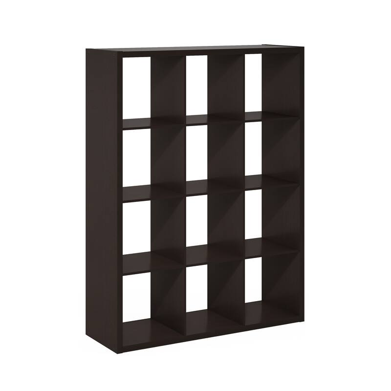 Furinno Cubicle Open Back Decorative Cube Storage Organizer, 12-Cube, White - Dark Oak
