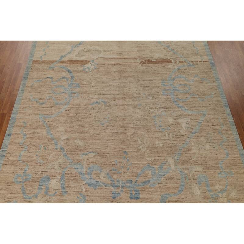 Hand Knotted Oriental 100% Wool Carpet Transitional Abstract Beige & Ivories Oushak Area Rug - 13' 6'' X 9' 7''