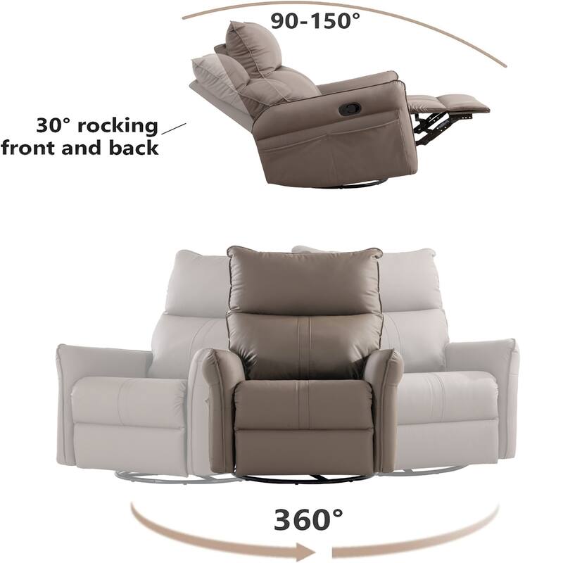 PU Rocking Recliner Chair,360°Swivel Nursery Rocking Chair