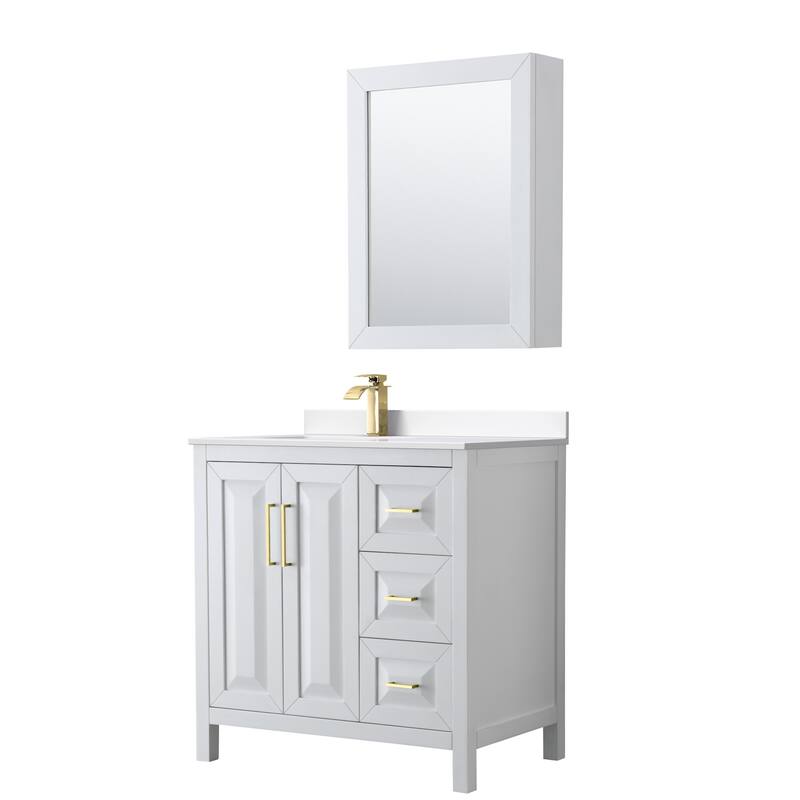 Wyndham Collection WCV252536S-Left-VCA-MED Daria 36" Free Standing - White / White Cultured Marble Top / Brushed Gold