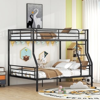 Full XL Over Queen Metal Bunk Bed with Chrome Finish, Safety Guardrails, Space-Saving Design, Easy Assembly