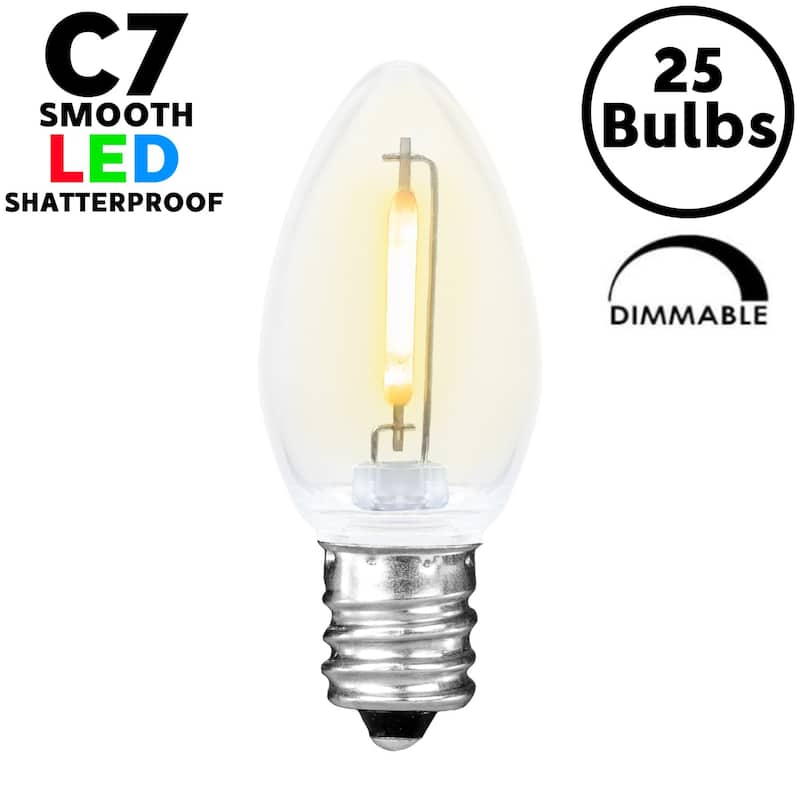 25 Pack LED C7 Plastic Filament Outdoor Christmas Replacement Bulbs, Warm White