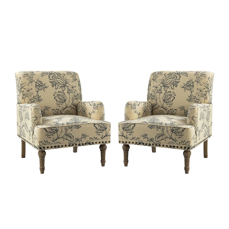 Pavia Traditional Floral Fabric Design Upholstered Accent Armchair with Nailhead Trim Set of 2 by HULALA HOME