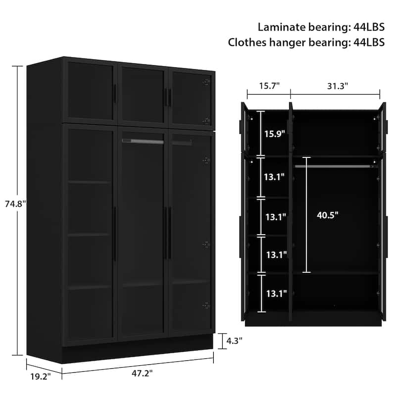 Wardrobe Armoire Wooden Closet with Tempered Glas Door With LED Light