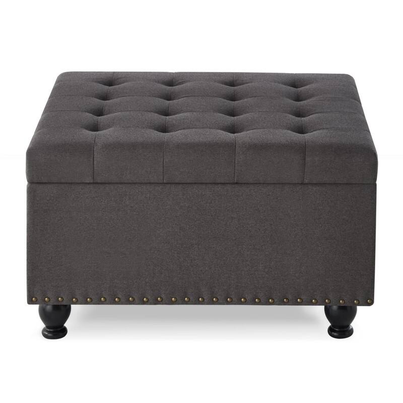 Large Square Storage Ottoman with Wooden Legs