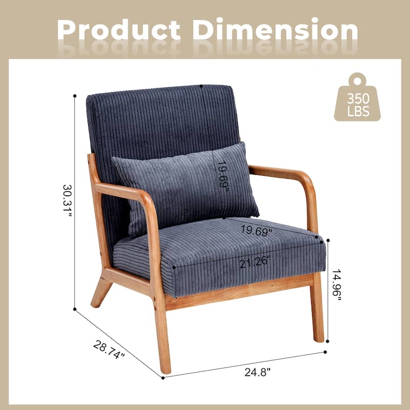 Homefun Corduroy Upholstered Mid-Century Modern Wood Frame Single Armchair for Living Room