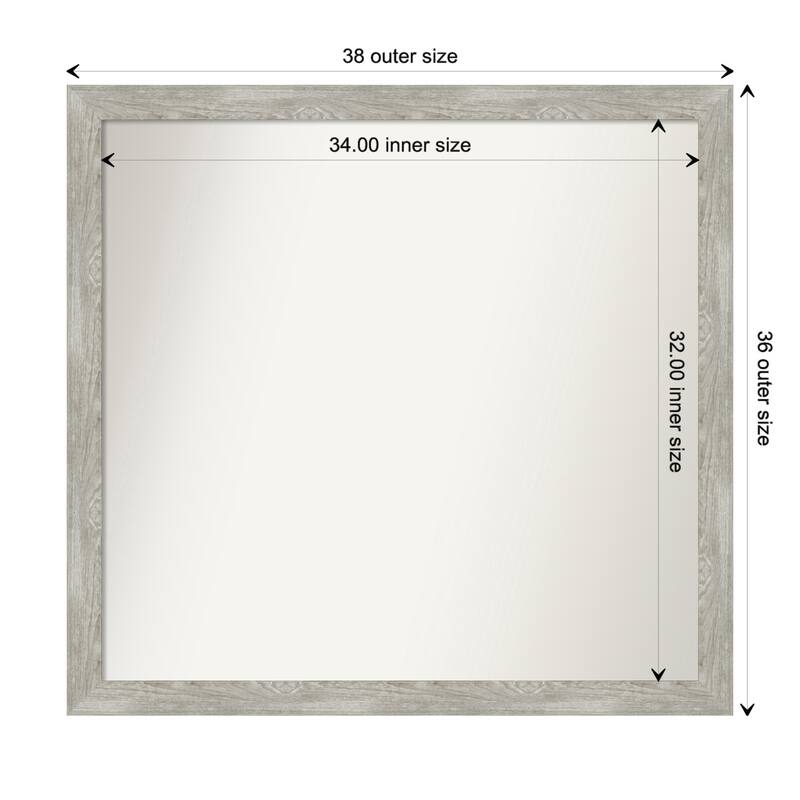 Dove Greywash Narrow Framed Non-Beveled Custom Wall Mirror, Bathroom Vanity Mirror - Outer Size: 37.5 x 35.5