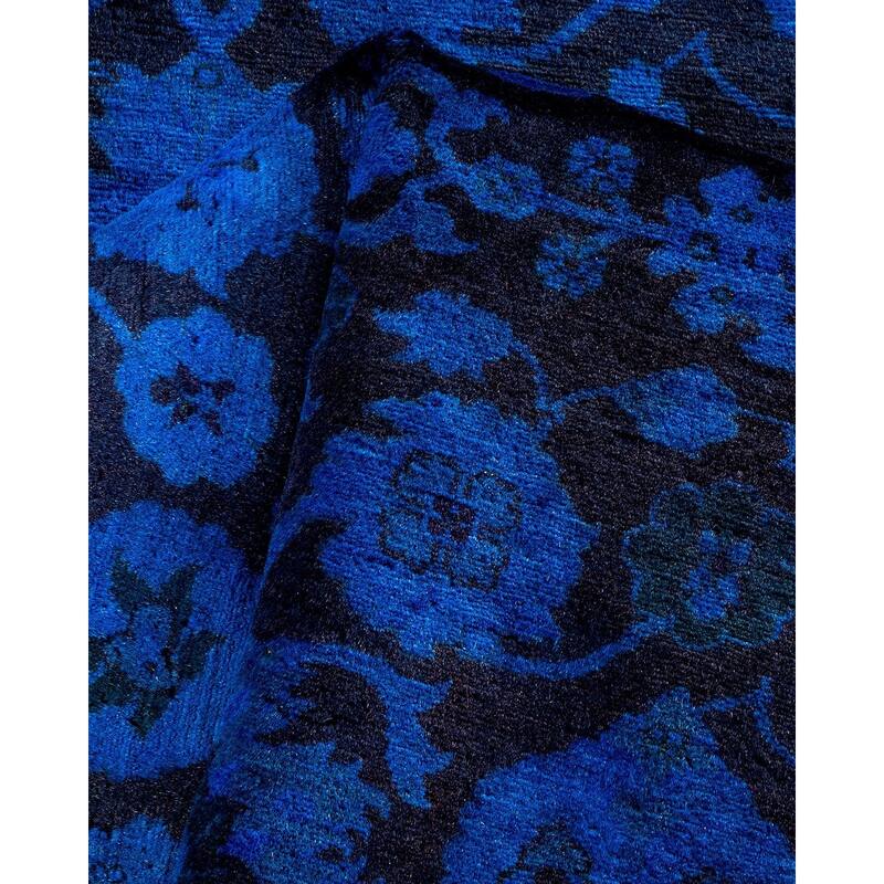 Overton Hand Knotted Wool Vintage Inspired Modern Contemporary Overdyed Blue Area Rug - 2' 7" x 12' 2"