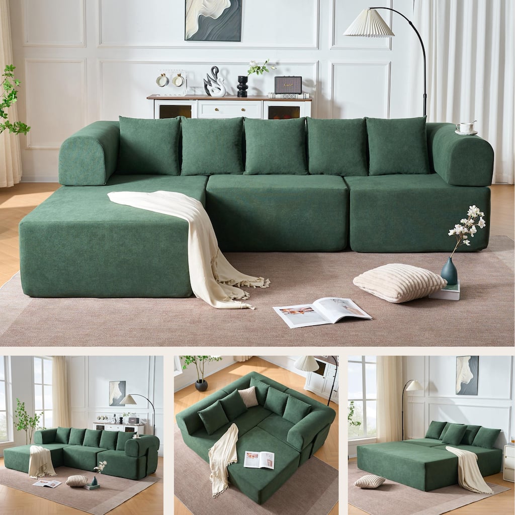 GDFStudio - 4-Seat Modular L-Shaped 106" Sectional Sofa with Movable Chaise & 5 Pillows