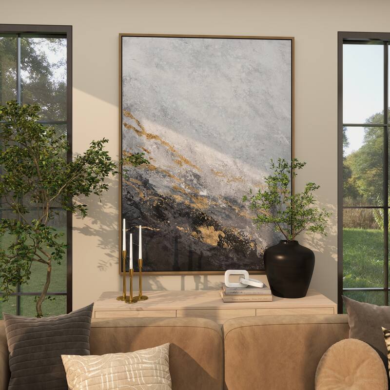 Canvas Leaf Living Room Framed Wall Art with Silver Frame