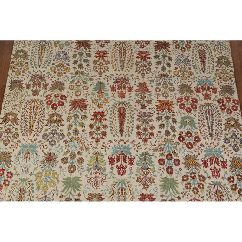 Hand Knotted Oriental 100% Wool Carpet Traditional All-Over Beige & Ivories Ziegler Area Rug - 9' 10'' X 6' 6''