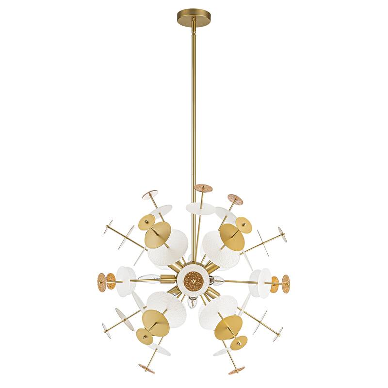 9-Light Modern Gold Linear Sputnik Starburst Textured Glass Chandelier - 27.5 in. W