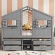 preview thumbnail 16 of 26, Full Size House-shaped Loft Bed with House Roof Frame Skylight Windows 4 Storage Drawers Guardrails and Stairs for Kids' Room