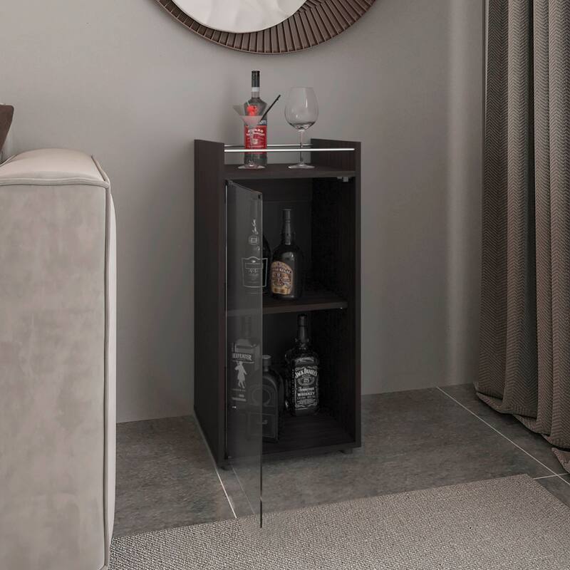 Theba Minibar Cabinet 2 Doors, Open Shelf And Compact Design, Modern Bar Storage, Black