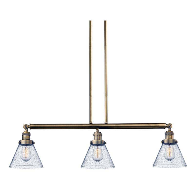 Innovations Lighting Large Cone 3 Light 40" Wide Linear Chandelier - Brushed Brass / Seedy