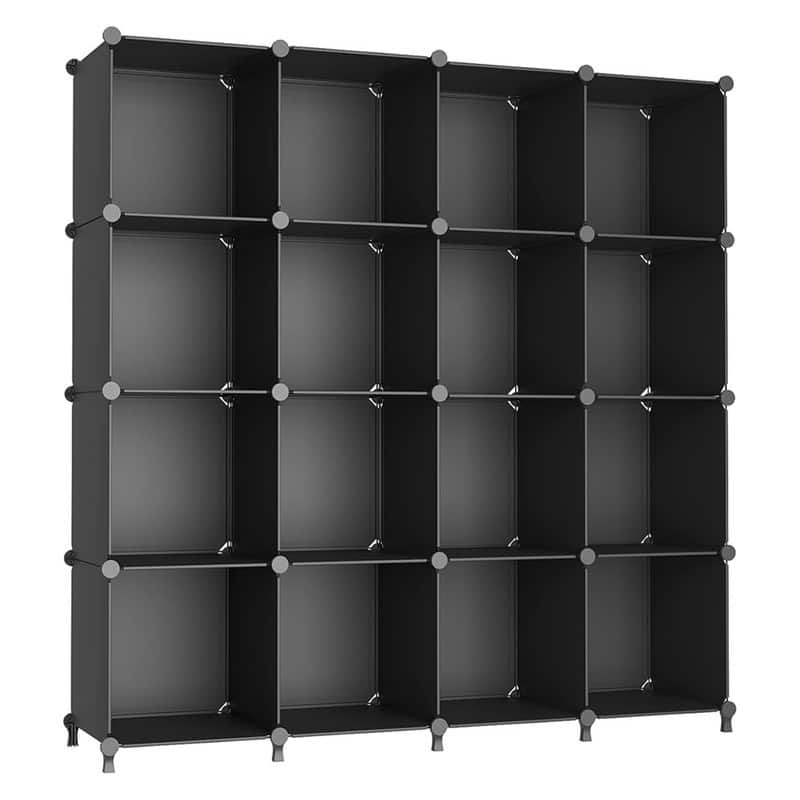 14 Cube Stackable Shoe Rack Organizer DIY Plastic Shoe Storage Cabinet - N/A - Black