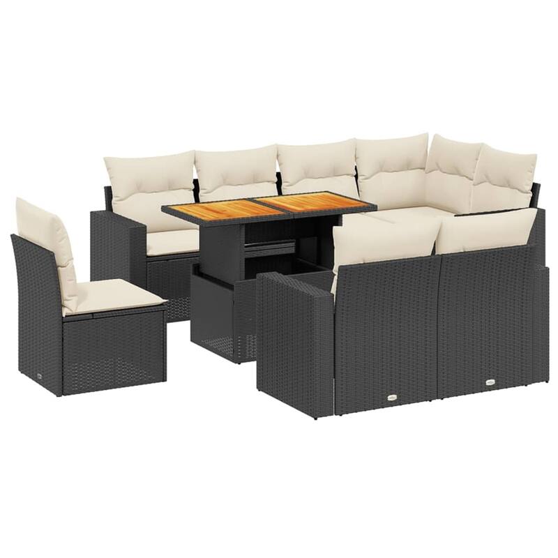 vidaXL Patio Sofa Set with Cushions Modular Lounge Set 9 Piece Poly Rattan - 21.7 x 39.4 x 28.7