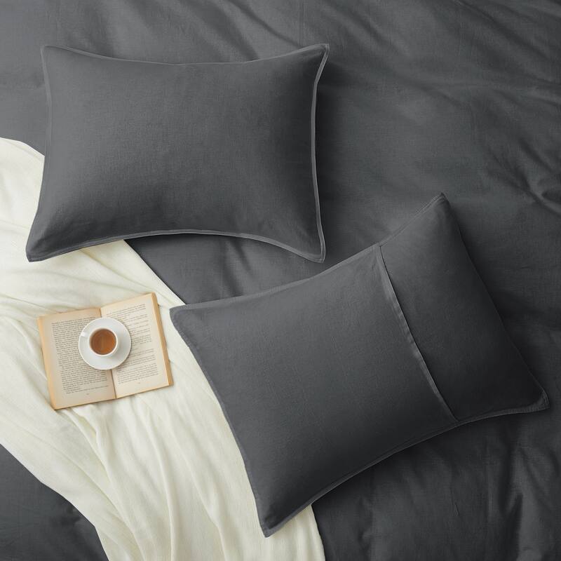 Flax Linen Cotton Blend Duvet Cover Set, Durable, Breathable and Moisture-Wicking, 3 Piece Bedding Set